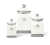 fanquare Boite de Rangement en Céramique avec Couvercle Blanc, Lot de 3 Boîtes à Café, Vintage & Décoratives Boîtes de Conservation pour Le Café, Le Thé et Les Céréales