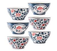 fanquare Bols à Salade en Porcelaine de Style Japonais de 12cm, Bols en Céramique Vintage Bleu et Blanc pour Soupe, Dessert, Fruits, Collation - Lot de 6