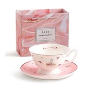fanquare Britannique Tasse de Thé et Soucoupe 1 Set, 200ml Fleurs Roses Tasse à Café et Soucoupe, Mignon Lapin Tasse en céramique Thé de l'après-midi Cadeaux pour Femmes Filles