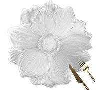 fanquare Ensemble de 6 Sets de Table Ronds 39 cm en Vinyle Métallisé à Motif Fleur de Lotus Pressée, pour Repas, Mariage, Décoration de Table, Argenté