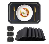 fanquare Ensemble de Sets de Table et Dessous de Verre en Simili Cuir rectangulaires Noir avec Bordure dorée Résistants à la Chaleur, Parfaits pour la décoration de Table de Cuisine 45x30cm