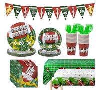 fanquare Ensemble de Vaisselle de Fête de Rugby 123 Pièces de Décorations de Table de Fête de Garçons à Thème Sportif 24 Invités Assiettes en Papier et Couverts pour Fournitures d’Anniversaire