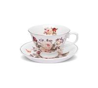 fanquare Ensemble élégant tasse à café et soucoupe en céramique à fleurs Tasse à thé vintage en porcelaine à fleurs pour le goûter, le jus, petit-déjeuner avec lait