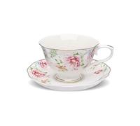fanquare Ensemble tasse à café et soucoupe en céramique à fleurs, tasse à thé élégante à fleurs avec assiette, tasse à thé en porcelaine de 230 ml pour cappuccino, latte, maison, café, cadeau