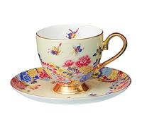 fanquare Ensemble Tasse à Café et Sucoupe avec Cuillère, Motif Papillon Fleur en Porcelaine, Tasse à Thé en Fine Bone China, Cadeaux d'anniversaire Uniques, Jaune