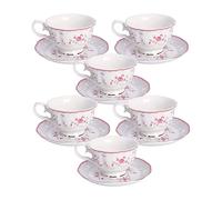 fanquare Ensemble Tasse à Thé et Soucoupe Fleur Rose pour 6, Ensemble de Tasses d'après-midi Vintage Britannique, Tasse à Café en Porcelaine avec Bordure Dorée, 150 ml