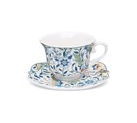 fanquare Ensemble tasse et soucoupe bleue et blanche, 1 pièce, 250 ml Grande tasse à café en céramique à fleurs, tasse à thé vintage pour les cadeaux de goûter