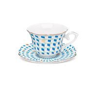 fanquare Ensemble tasse et soucoupe Blue Diamond Grip, tasse à café élégante en céramique avec bordure argentée, tasse à thé moderne avec cuillère pour les fêtes, bureau à domicile 200 ml