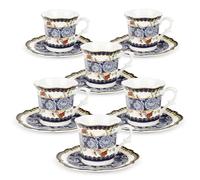 fanquare Fleurs Bleues Tasses à Thé et Soucoupes Ensembles de 6 Bone China Vintage Espresso Tasse à Café avec Garniture Dorée Set élégant thé d'après-midi Service à Thé en porcelaine Cadeaux 80ml