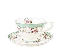 Fanquare Grande Tasse à Thé Verte Avec Soucoupe - 200ml Tasse à Café Vintage, Rose Britannique, Élégante
