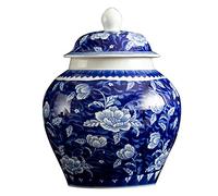 fanquare Jingdezhen Vase en Porcelaine Bleu et Blanc, Vase à Motif de Lotus Chanceux Fait à la Main, Hauteur 23 cm