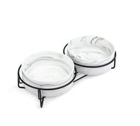 fanquare Lot de 2 gamelles surélevées en fer et en céramique anti-vomissements pour chats et chiots - Marbré - 400 ml