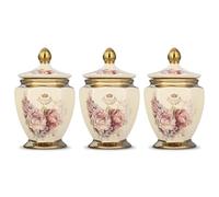 fanquare Lot de 3 Boîtes de Conservation en Céramique Dorée pour Thé, Café et Sucre, Bocaux Rétro à Fleurs avec Couvercles, Pots Hermétiques pour Aliments pour la Maison, la Cuisine, Cadeaux