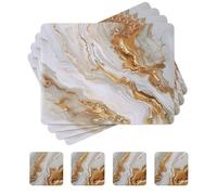 Fanquare Lot de 4 sets de table rectangulaires en liège et verre - Encre blanche et peinture lavable - Sets imperméables et résistants à la chaleur pour la cuisine