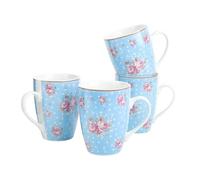 fanquare Lot de 4 tasses à café/thé en céramique avec motif floral rose, pour la maison, le bureau, le micro-ondes et le lave-vaisselle - 283,5 g