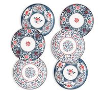 fanquare Lot de 6 assiettes à salade japonaises en porcelaine de 20,3 cm, bols à pâtes, assiettes creuses florales, passent au micro-ondes