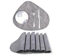 fanquare Lot de 6 Sets de Table en Similicuir Gris pour Table Ronde, Napperons Lavables pour Table à Manger 42.5 x 34 cm Résistants à la Chaleur en Forme de Coin