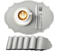 fanquare Lot de 6 Sets de Table en Similicuir, ovales essuyables résistants à la Chaleur avec Bords antidérapants, décor imperméable pour Repas, Idéal pour Maison et Restaurant, Gris