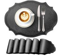 fanquare Lot de 6 Sets de Table en Similicuir, ovales essuyables résistants à la Chaleur avec Bords antidérapants, décor imperméable pour Repas, Idéal pour Maison et Restaurant, Noir