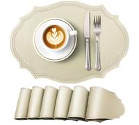 fanquare Lot de 6 Sets de Table en Similicuir, ovales essuyables résistants à la Chaleur avec Bords antidérapants, décor imperméable pour Repas, Idéal pour Maison et Restaurant, Beige