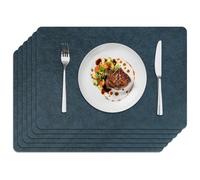 fanquare Lot de 6 Sets de Table Réversibles en Simili-Cuir, Surface Thermorésistante Facile à Nettoyer avec Base Antidérapante pour Protection Durable, Bleu et Jaune