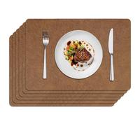 fanquare Lot de 6 Sets de Table Réversibles en Simili-Cuir, Surface Thermorésistante Facile à Nettoyer avec Base Antidérapante pour Protection Durable, Marron Claire