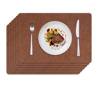 fanquare Lot de 6 Sets de Table Réversibles en Simili-Cuir, Surface Thermorésistante Facile à Nettoyer avec Base Antidérapante pour Protection Durable, Marron