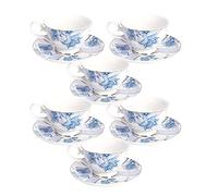 fanquare Lot de 6 Tasses à Café Florales (150 ml), Tasses à Cappuccino en Porcelaine avec Soucoupes, Tasse à Thé pour Anniversaire, Mariage et Fête, Bleu