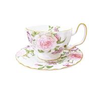 fanquare Pivoine Rose Floral Tasse et soucoupe Set de 1, Tasses à café en céramique 200ml Vintage Tasse à thé de l'après-midi Cadeaux pour femmes