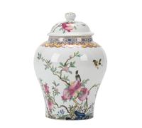 fanquare Pots de Gingembre Blancs avec Couvercles Boîte à Thé en Porcelaine Chinoise Vase à Fleurs Décoratif Pêches d'anniversaire Pot de Stockage en Céramique pour Thé Café Sucre