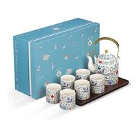 fanquare Service à Thé Chinois Théière et Tasse en Porcelaine avec Phénix Coloré avec Infuseur pour Adultes Cadeaux, Une Théière avec 6 Tasses
