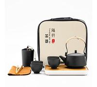 fanquare Service à Thé de Voyage Japonais, Ensembles de Thé en Porcelaine Noire avec Théière, Mini Services à Thé Chinois pour Adultes, Cadeaux pour Hommes