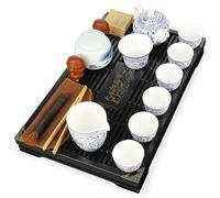 fanquare Service à Thé Gongfu Blanc et Bleu 20 Pièces Théière en Porcelaine Chinoise Fleur de Pivoine, Tasses à Thé et Plateau à Thé pour Adultes Cadeaux