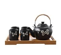 fanquare Service à Thé Japonais Kungfu avec Infuseur, Service à Thé à Motif de Fleurs de Cerisier Blanches, Théière en Porcelaine Faite à la Main avec Plateau à Thé en Bambou pour 4