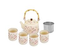 fanquare Service à thé Kungfu à fleurs Théière en porcelaine émaillée jaune avec infuseur Tasses à thé japonaises pour adultes Cadeaux, une théière avec 4 tasses