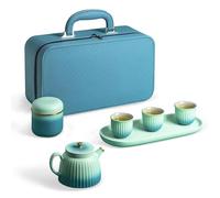 fanquare Service à Thé Kungfu en Porcelaine avec Théière Service à Thé de Voyage Japonais Bleu-Vert avec Plateau Service de Thé Chinois pour Adultes