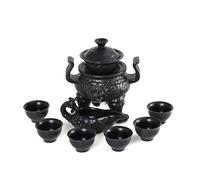 fanquare Service à Thé Semi-Automatique Tasse à Thé Théière Kungfu Chinoise Paresseuse Noire à Trépied 9 Pièces Service à Thé en Porcelaine pour Adultes Homme Cadeau
