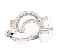 fanquare Service de Table Complet en Porcelaine 16 pièces pour 4 Personnes, Assiettes, Bols et Tasses à Motif écaille de Poisson Gris, Brun