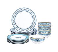 fanquare Service de Table Complet en Porcelaine 18 Pièces pour 6 Personnes, Bols, Assiettes Peints en Grain de Nuage Bleu Vif