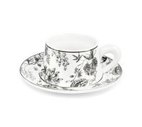 fanquare Set de Tasses à Café et Soucoupes, 260 ml Retro Noir Fleur Tasses à Thé, Tasses à Café Cappuccino en Porcelaine pour Latte Café Moka ou Thé, Cadeaux Baristas