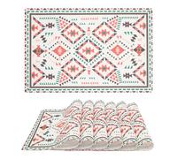 fanquare Sets de Table Bohemain Lot de 6 Set de Table Géométrique Rouge et Vert Tapis de Table Tissés en PVC Napperons Résistants à la Chaleur pour Maison Cuisine Décor de Table 45 * 30cm