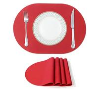 Fanquare Sets de Table Ovales en Silicone - Rouge Foncé pour La Table À Manger et Fêtes de Noël - Imperméables Et Isolants, Lot de 4, 43 X 30cm
