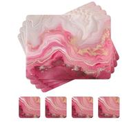 fanquare Sets de Table pour la Salle à Manger avec Une Texture de marbre et Une Base en liège Souple - Sets de Table résistants à la Chaleur, Set de 4, Rose, 41x31cm avec Dessous de Verre