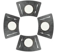 fanquare Sets de Table Ronds en PU 48x30 cm Napperons en Grain de Peau de Vache pour Table à Manger Sets de Table Lavables Gris en Forme de Coin Lot de 4
