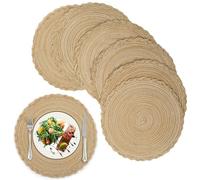 fanquare Sets de Table Ronds Lot de 6 Napperons Tressés Résistants à la Chaleur pour Table de Cuisine 38cm Tapis de Table Ronds Lavables Kaki