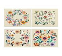 fanquare Sets de Table Sets de Table Plante Nordique Motif Floral Lot de 4, sous-Verres de Table en Coton et Lin, 45x30cm pour Restaurant Café Home