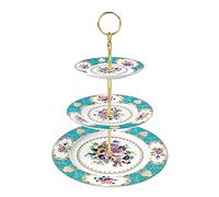 fanquare Support à Gâteau en Porcelaine à 3 Niveaux, Support à Cupcake Vintage Bleu, Plateau de Tour d'affichage pour Fête, Anniversaire, Mariage