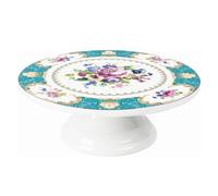 fanquare Support à Gâteau en Porcelaine Florale de 10 cm, Assiette à Gâteau Ronde Bleue avec Bordure Dorée, Fourniture de Décoration de Dessert