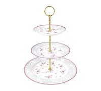 fanquare Support à Petit Gâteau en Porcelaine à 3 Niveaux, Présentoir à Fruits Rond Floral Rose, Support de Dessert pour Mariage, Anniversaire et Thé