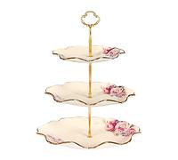 fanquare Support à Petit Gâteau en Royal Floral à 3 Niveaux, Assiettes de Fruits en Forme de Lotus avec Supports en Métal, pour Anniversaire, Mariage, Goûter